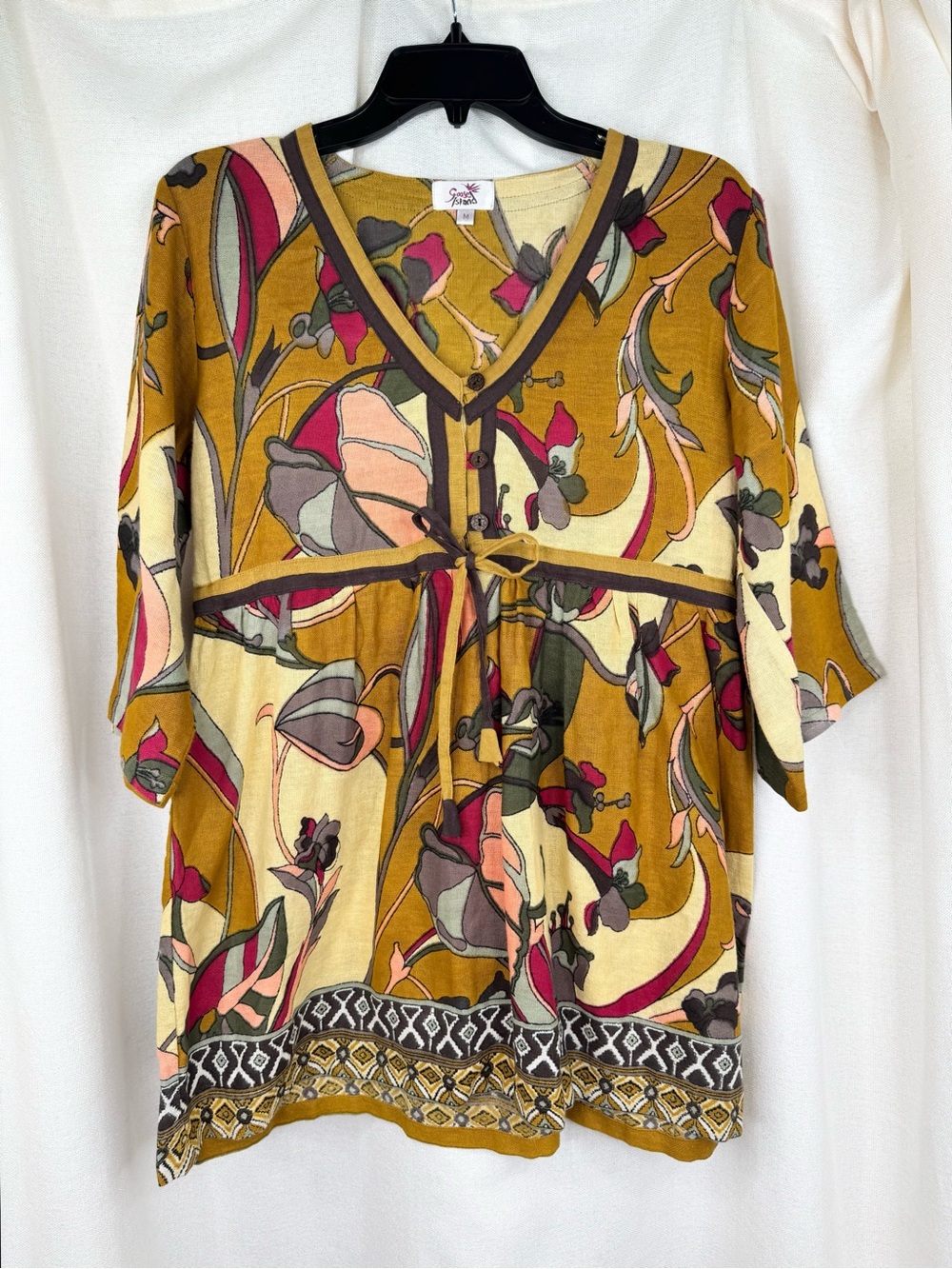Goose Island Womens Floral Tunic Mini Dress Tie Waist Size M